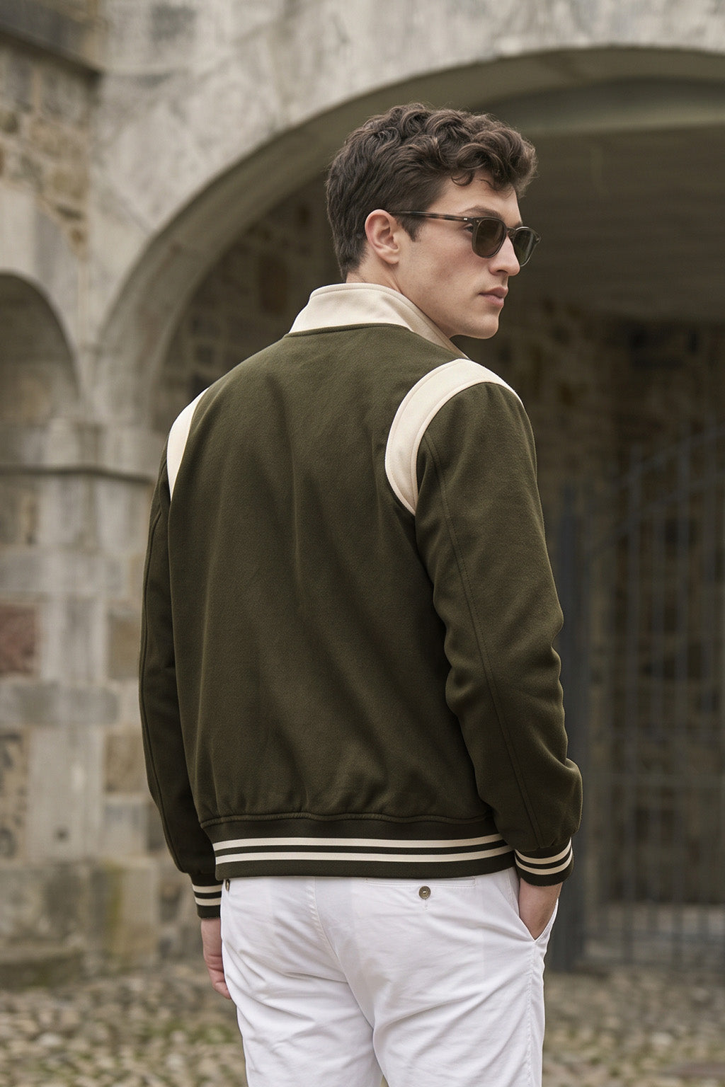 Olive Green Varsity Bomber Suede Exclusive Jacket With Inner Pocket