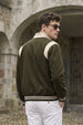 Olive Green Varsity Bomber Suede Exclusive Jacket With Inner Pocket