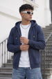 Navy Blue Ribbed Cuff Regular Fit Zip-Up Hoodie