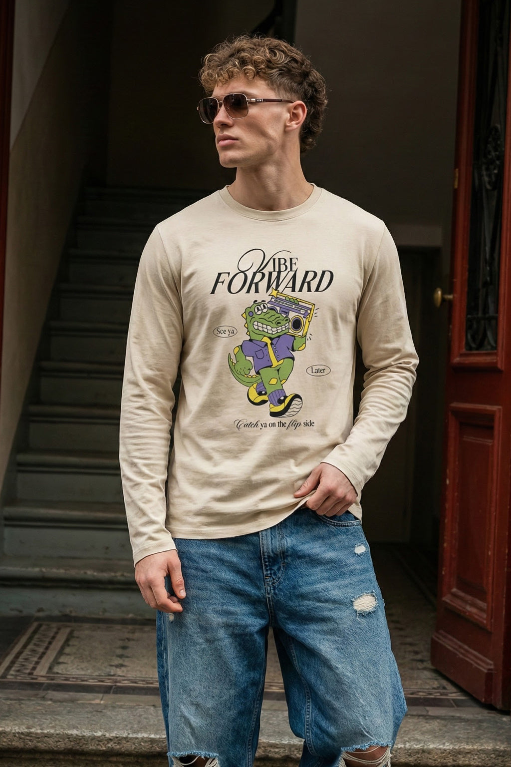 Be Forward Swanwhite Full Sleeves Regular Fit Printed T-shirt