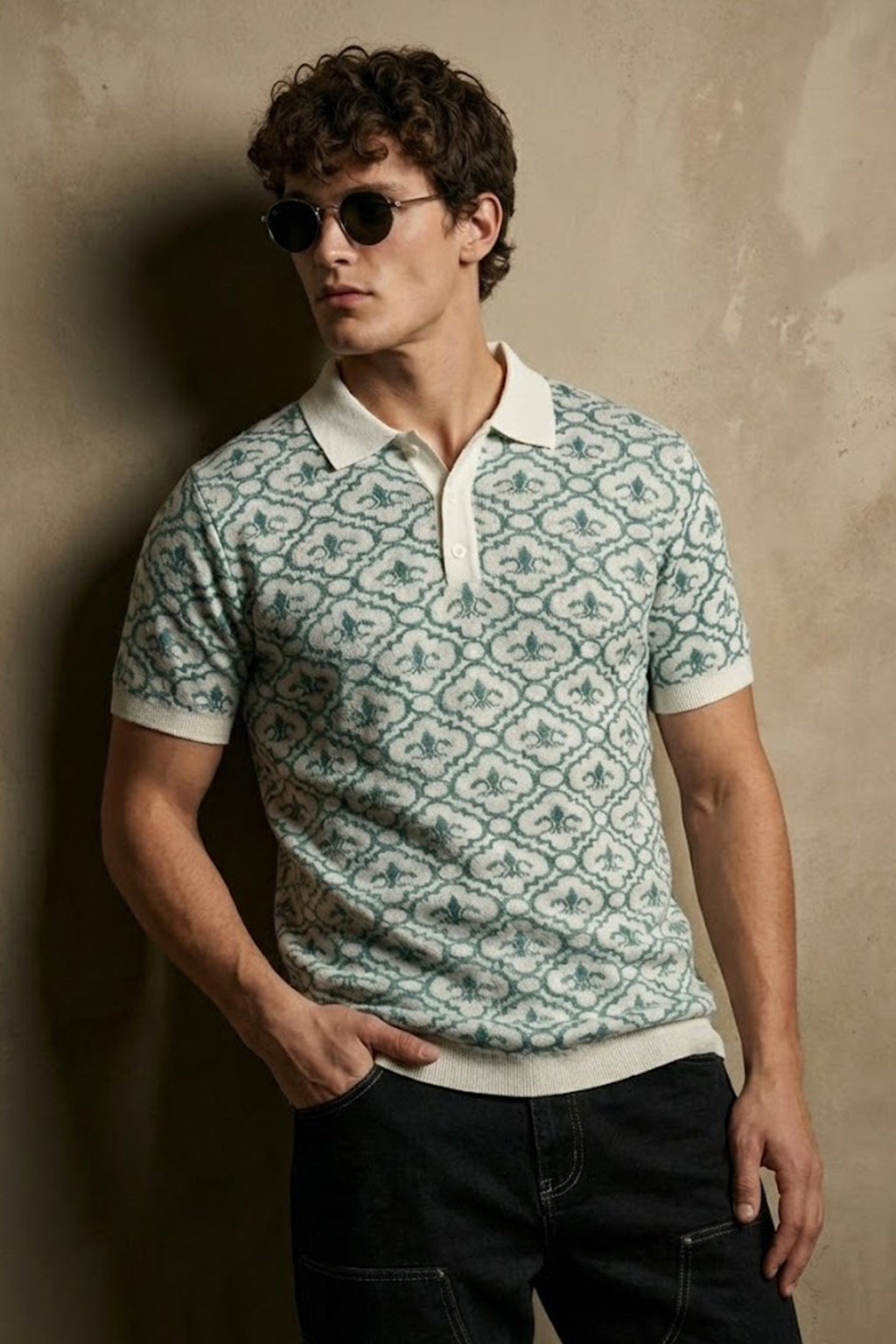 Sky Blue Jacquard Textured Regular Fit Exclusive Polo T-Shirt