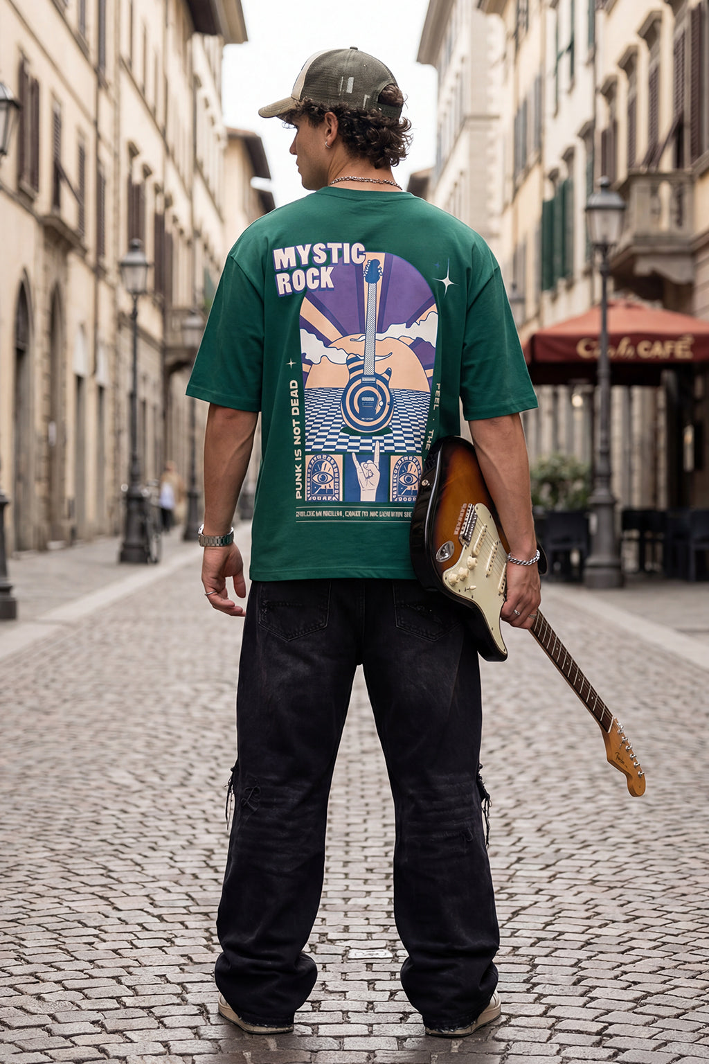 MYSTIC ROCK Green Oversized Back Graphic Printed T-shirt