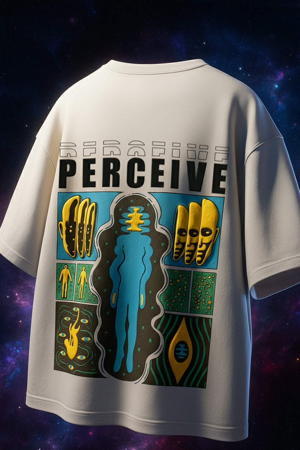 Perceive White Oversized Puff Printed Exclusive T-shirt