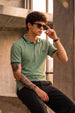 Imperial Crest Stripe Collar Sage Green Regular Fit Polo T-shirt