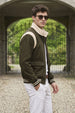 Olive Green Varsity Bomber Suede Exclusive Jacket With Inner Pocket