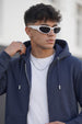 Navy Blue Ribbed Cuff Regular Fit Zip-Up Hoodie