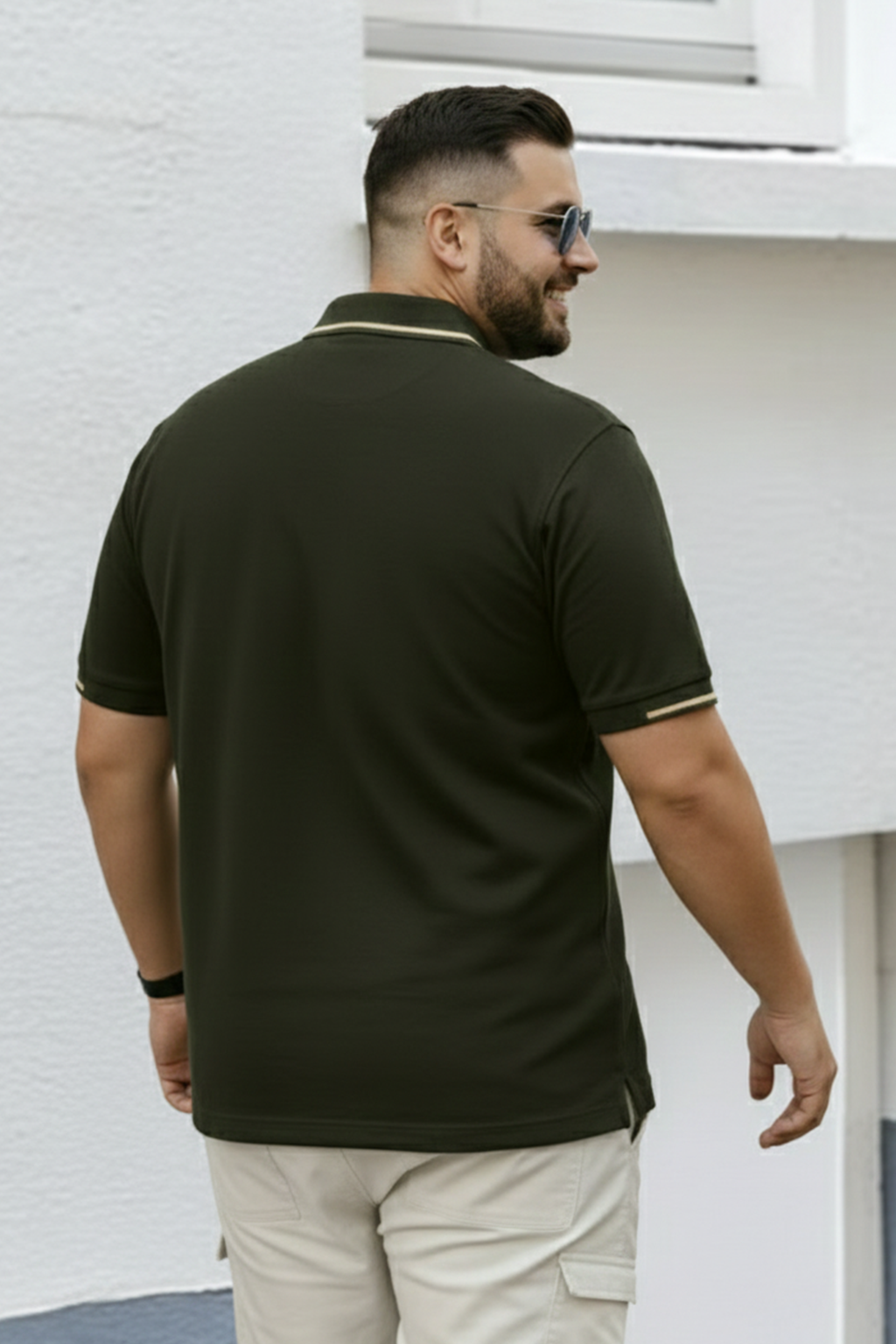 Olive Pique Stripe Collar Plus Size Tipping Polo T-shirt
