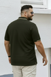 Olive Pique Stripe Collar Plus Size Tipping Polo T-shirt