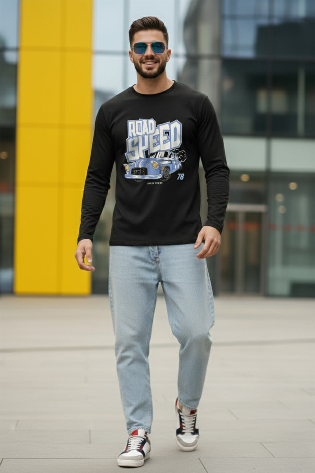 Road Speed Black Full Sleeves Regular Fit Printed T-shirt