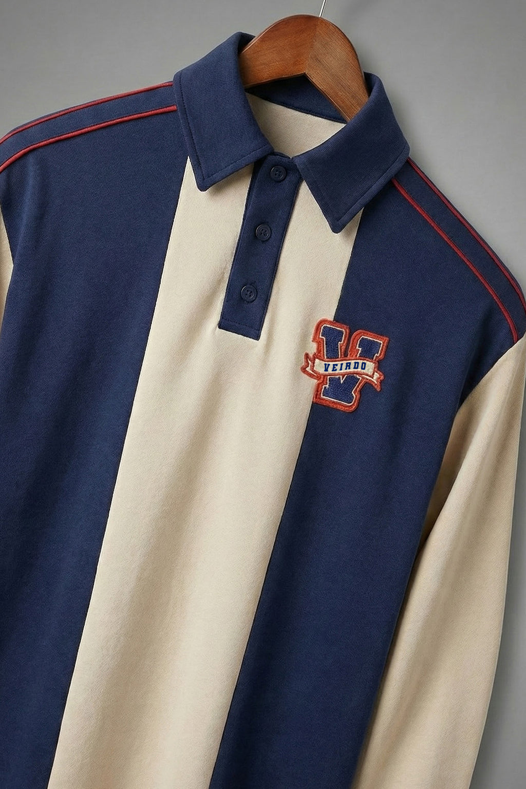 Veirdo Beige & Navy Oversized Full Sleeve Exclusive Polo T-shirt