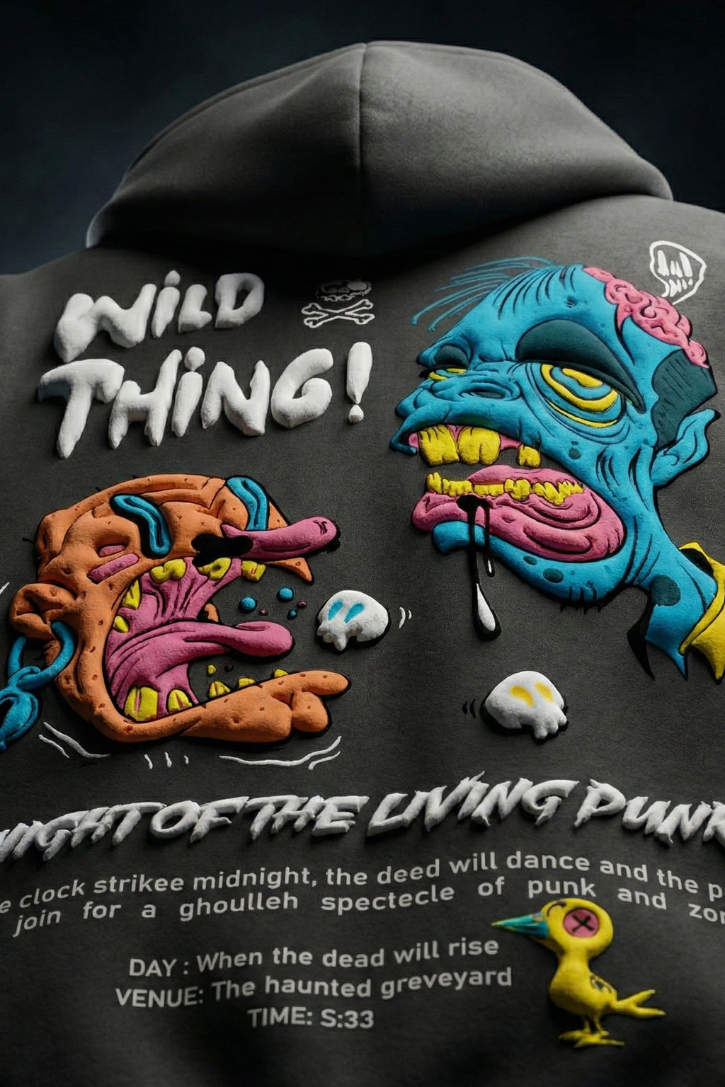 Wild Thing Grey Oversized Puff Printed Exclusive Hoodie