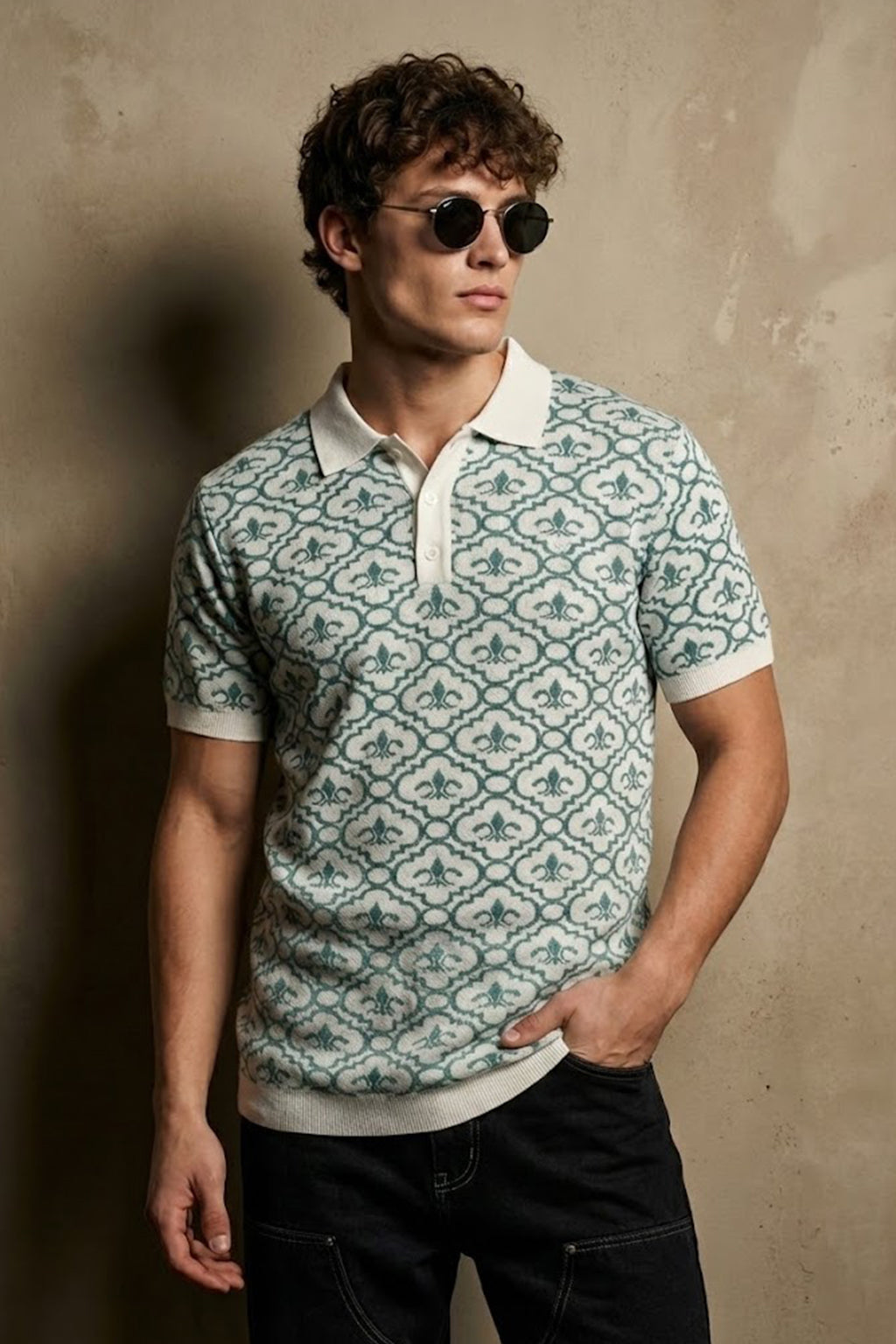 Sky Blue Jacquard Textured Regular Fit Exclusive Polo T-Shirt