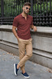 Dark Peach Ribknit Ribbed Plain Regular Fit Polo T-shirt