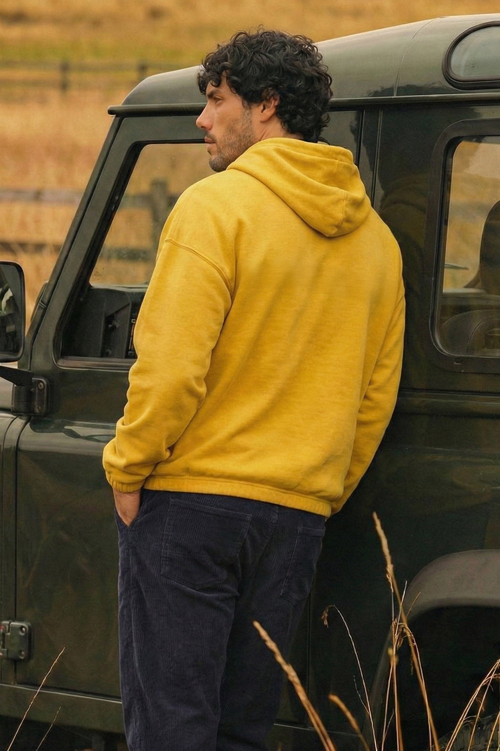 Veirdo Mustard Oversized Plain Button-Neck Pullover Hoodie