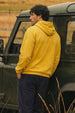 Veirdo Mustard Oversized Plain Button-Neck Pullover Hoodie
