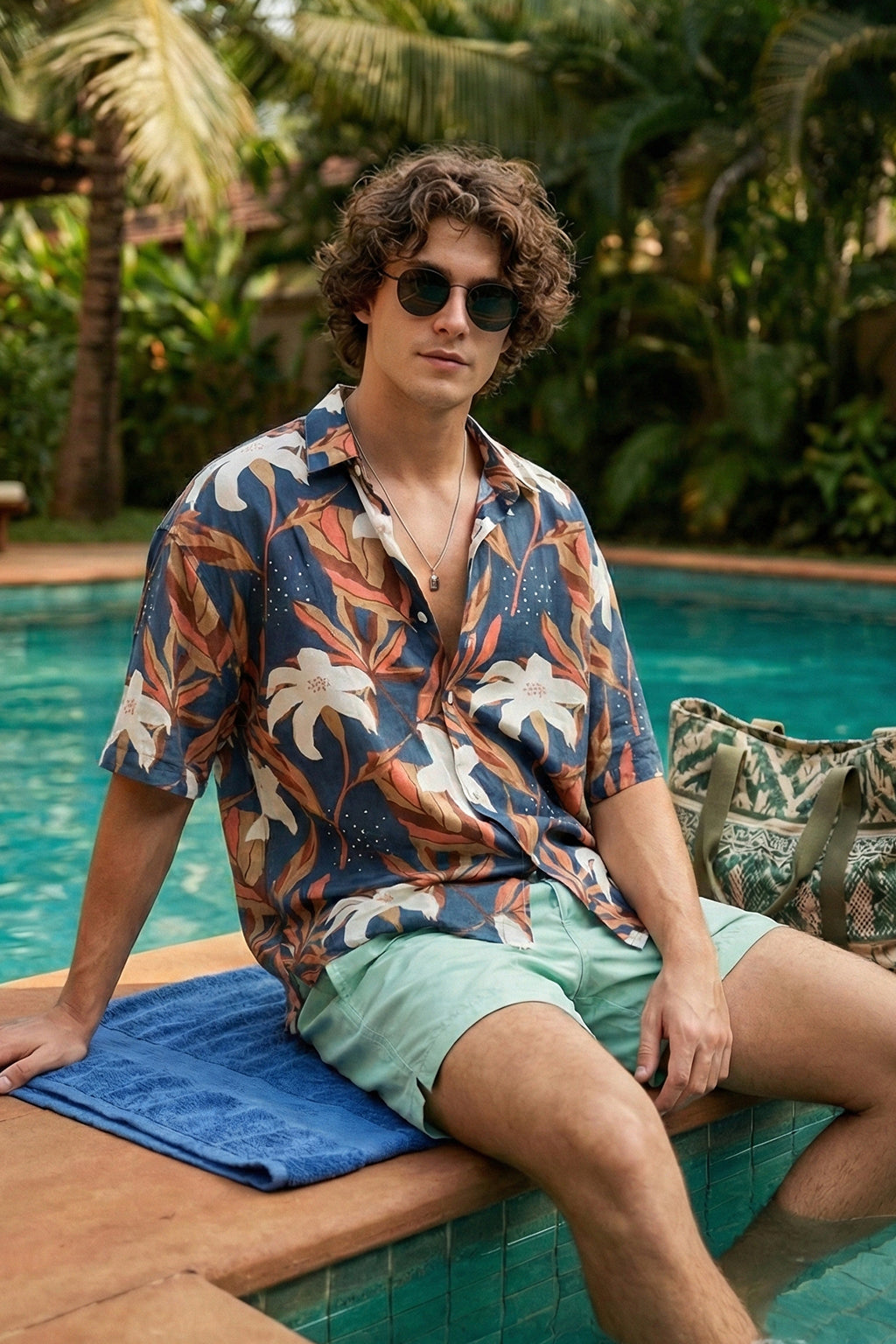 Lagoon Leaf Navy All Over Print Oversized Exclusive Shirt