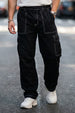 Black Pure Woven Straight Fit 5 Pocket Cargo