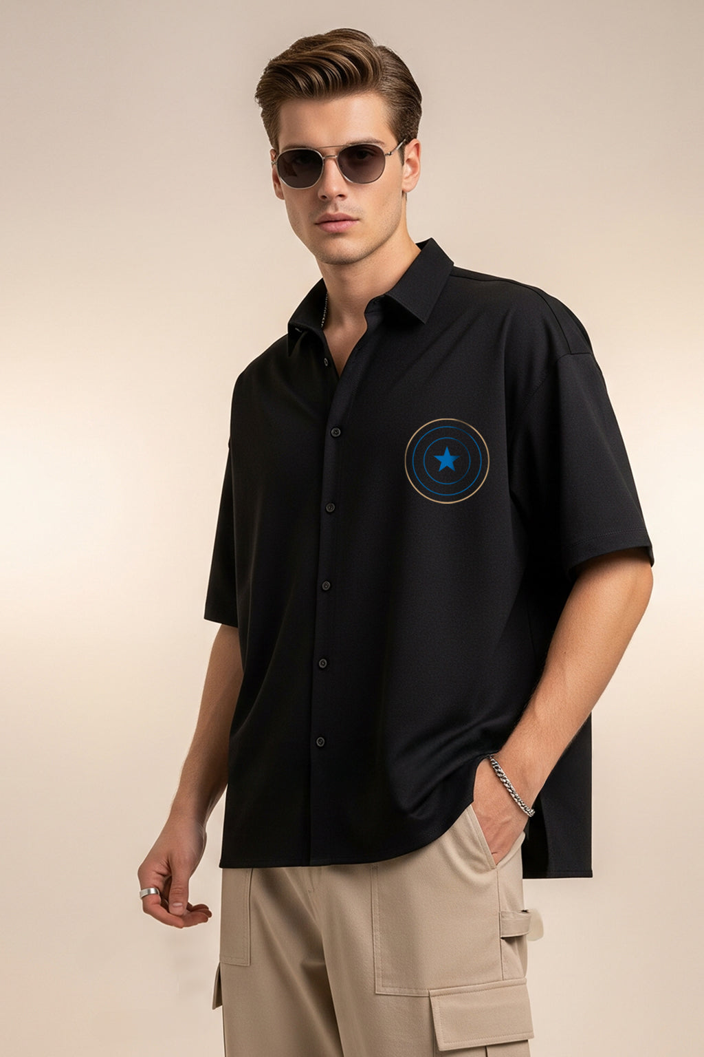 Captain America Black Oversized Printed Exclusive Shirt
