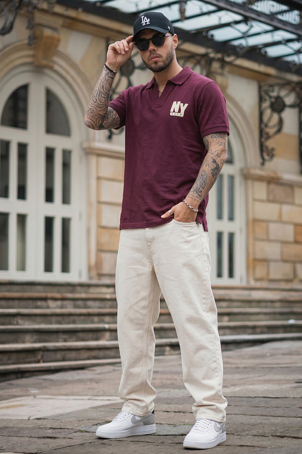 New York Wine Rib Collar Economic Regular Fit Pique Polo