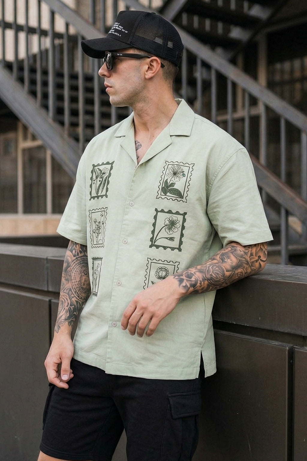 Botanical Fogg Green Oversized Embroidered Exclusive Shirt