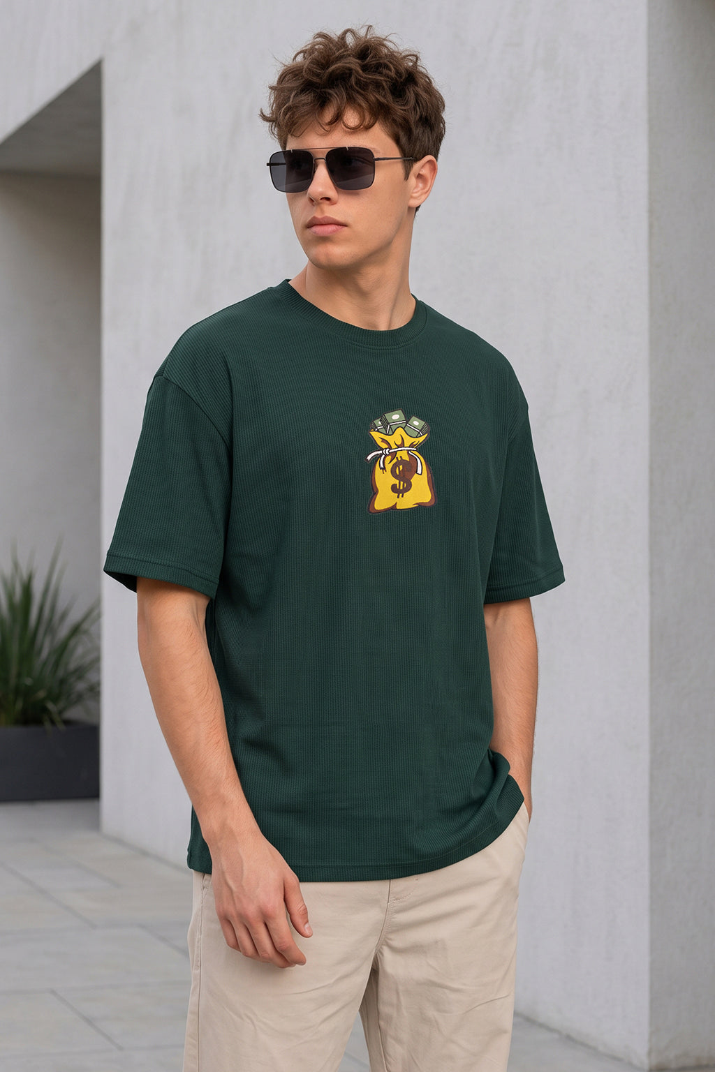Dollar Teal Green Oversized Textured T-shirt