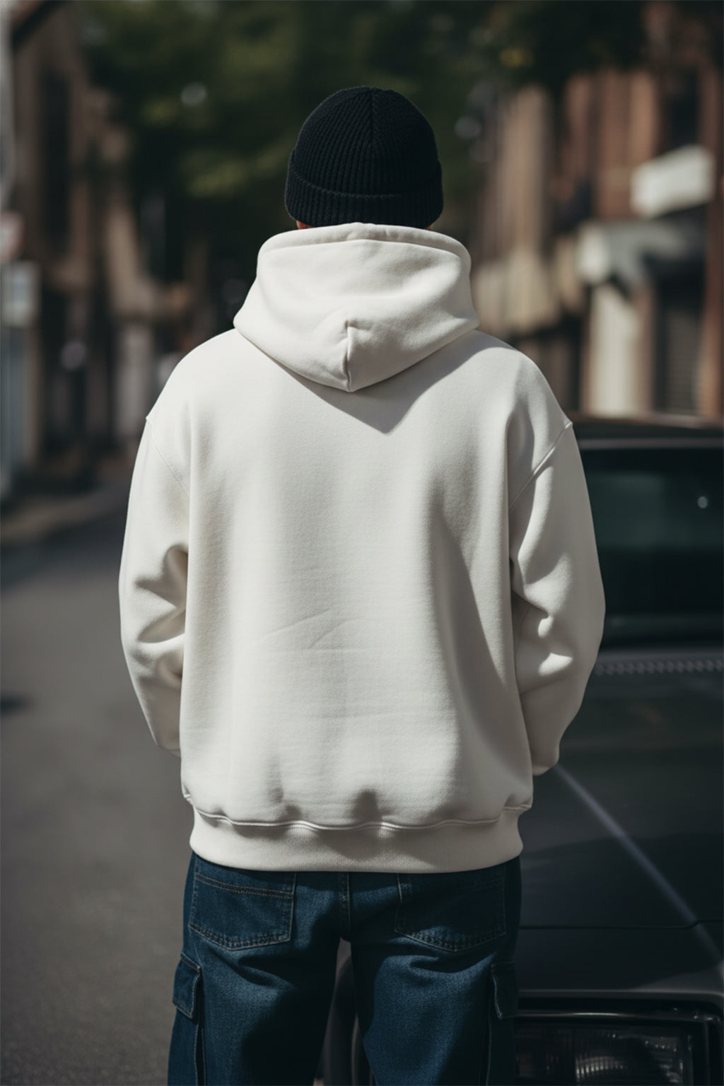 Seek Off-White Oversized Pocket Graphic Printed Hoodie