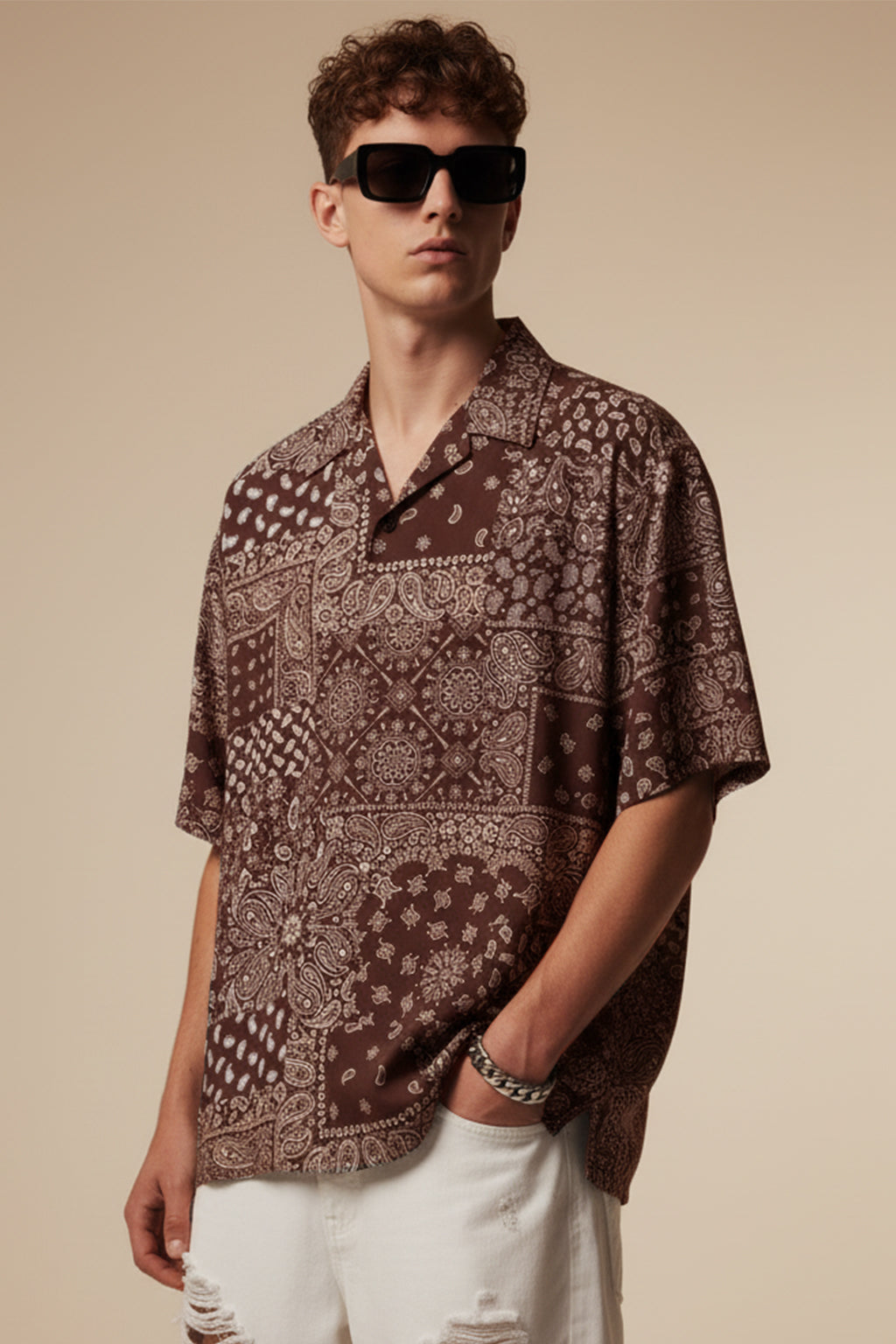 Monochrome Mosaic Brown All Over Print Oversized Exclusive Shirt
