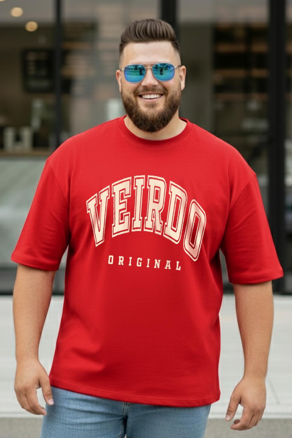 Veirdo Original Red Graphic Printed Plus Size T-shirt
