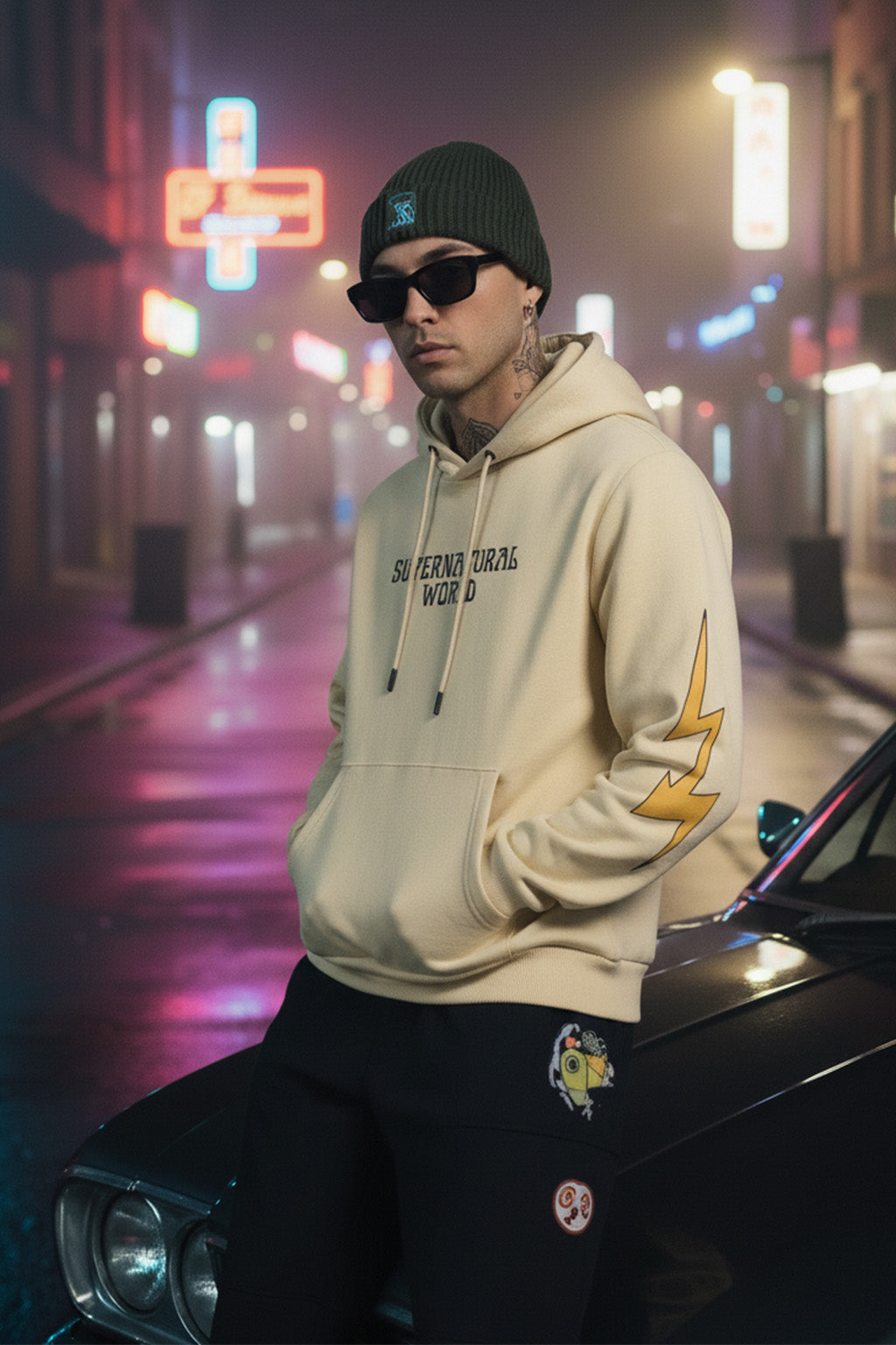 Beige Fantasy: Stylish Men's Illusions Regular Fit Hoodie