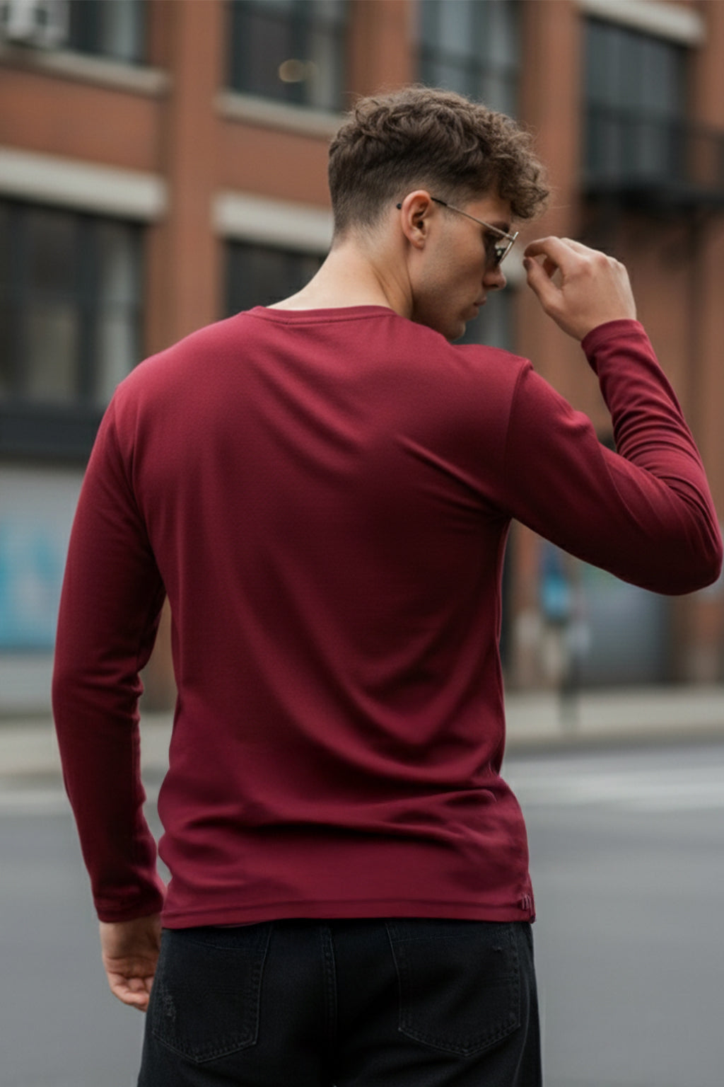 Maroon Plain Full Sleeves Regular Fit T-shirt