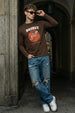 Basket Ball Brown Full Sleeves Regular Fit Printed T-shirt