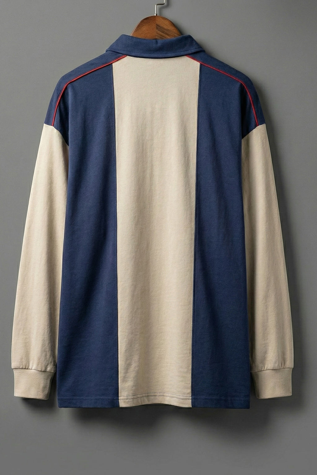 Veirdo Beige & Navy Oversized Full Sleeve Exclusive Polo T-shirt