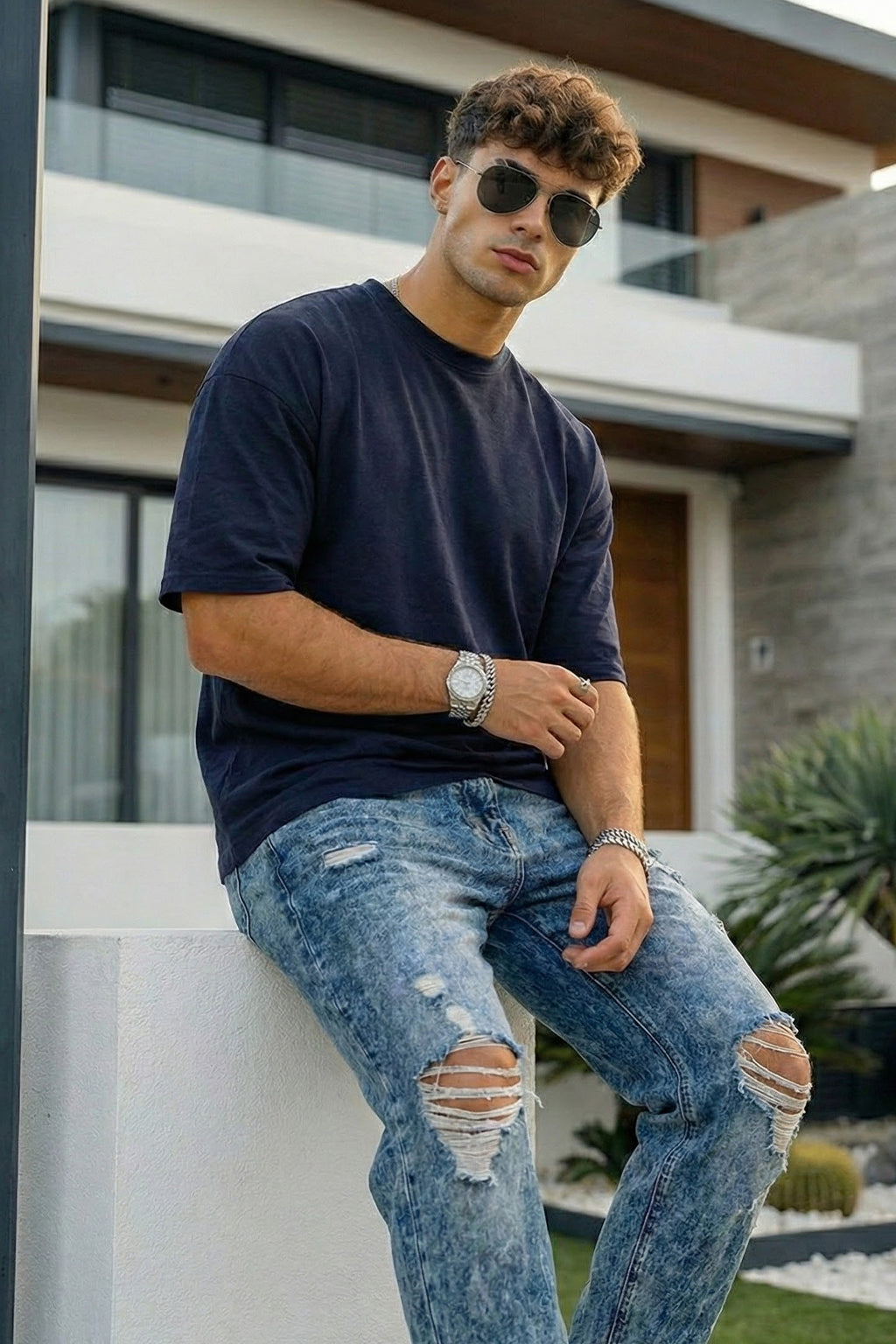 Navy Plain Oversized T-shirt