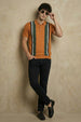 Rust Yelllow Stripped Flatknit Textured Regular Fit Exclusive Polo T-Shirt