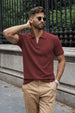 Dark Peach Ribknit Ribbed Plain Regular Fit Polo T-shirt