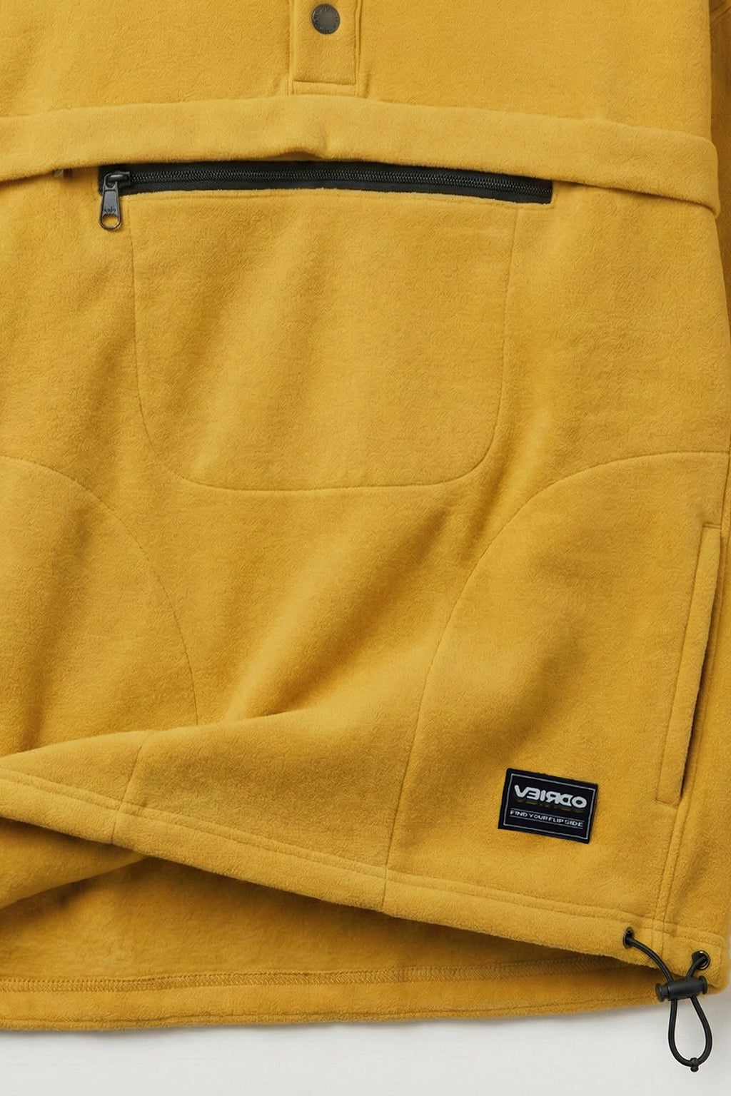 Veirdo Mustard Oversized Plain Button-Neck Pullover Hoodie