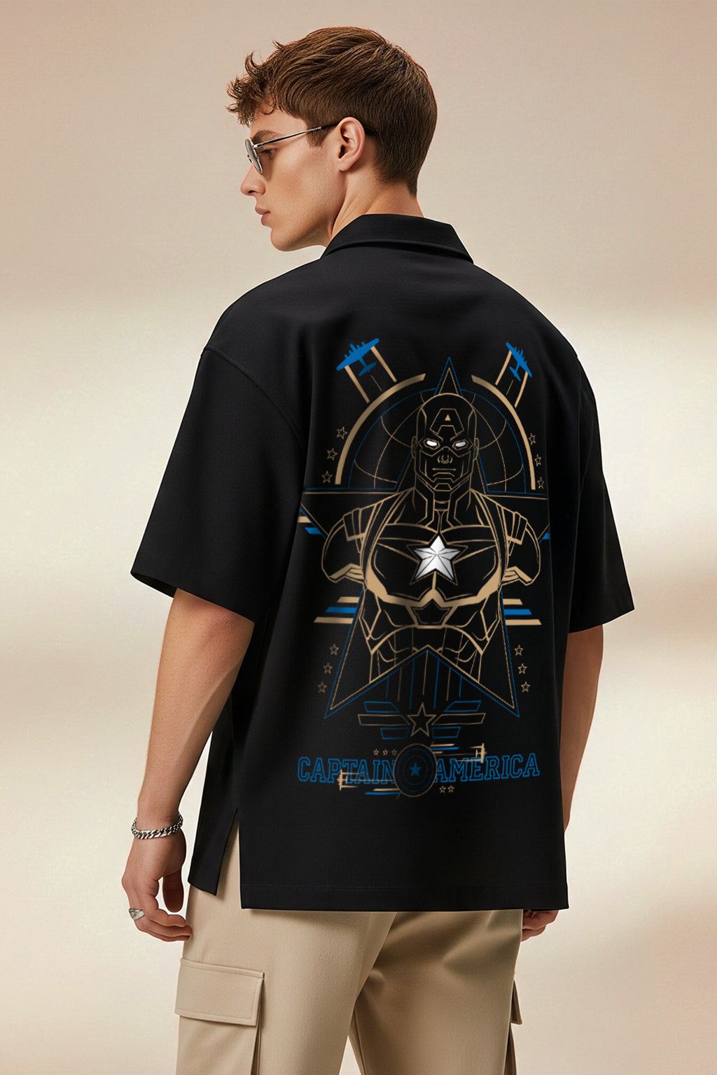 Captain America Black Oversized Printed Exclusive Shirt