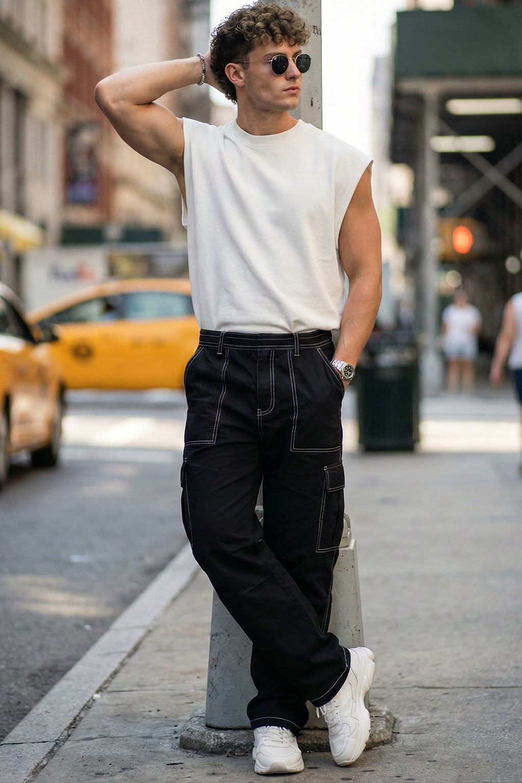 Black Pure Woven Straight Fit 5 Pocket Cargo