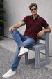 Maroon Contrast Stripped Rib Collar Economic Regular Fit Pique Polo