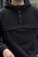 Veirdo Black Oversized Plain Button-Neck Pullover Hoodie