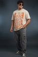 Dope Stuff Beige Oversized Front Graphic Printed T-shirt