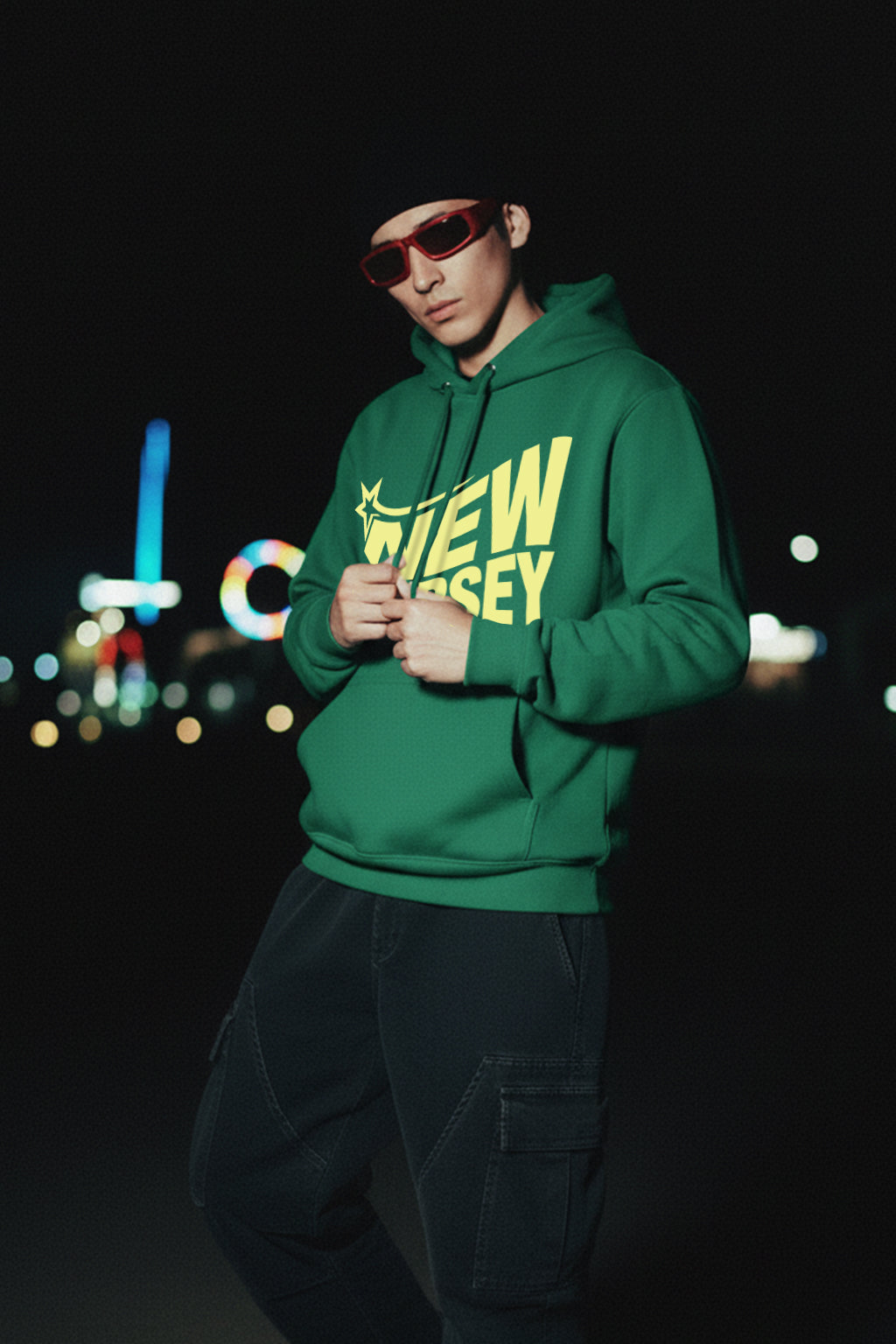 New jersey Green Oversized Printed Hoodie