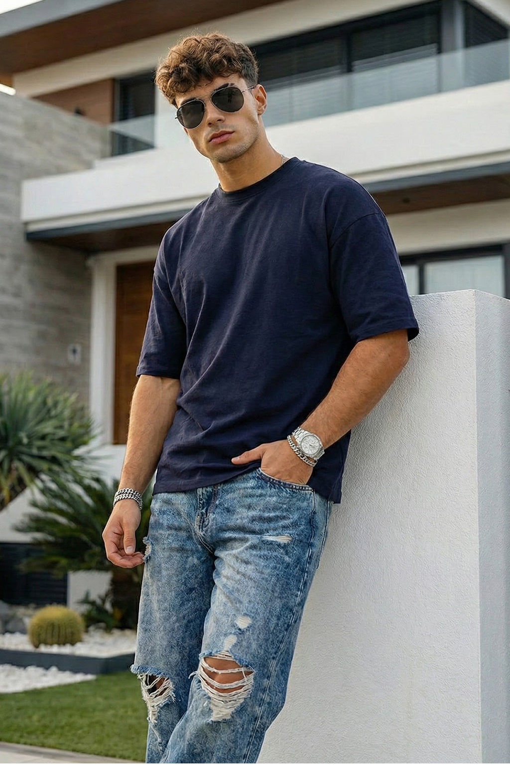 Navy Plain Oversized T-shirt