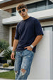 Navy Plain Oversized T-shirt