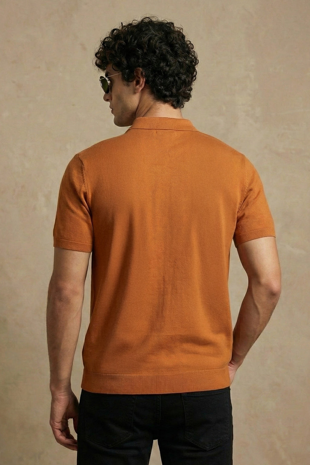 Rust Yelllow Stripped Flatknit Textured Regular Fit Exclusive Polo T-Shirt