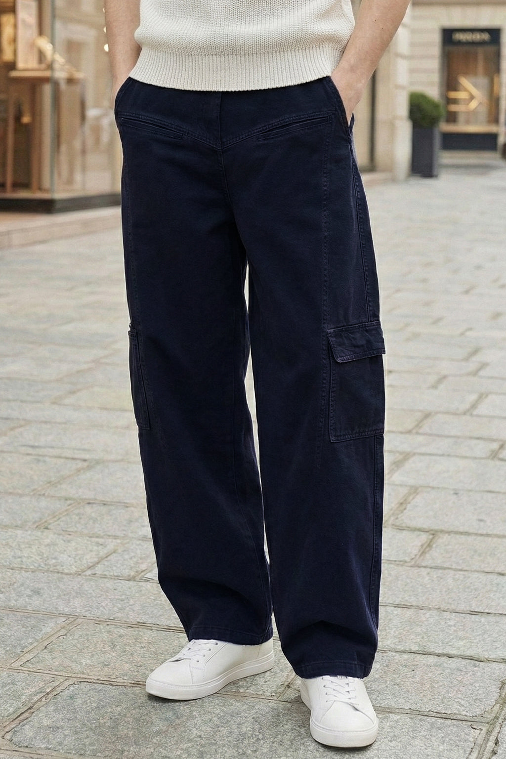 Navy 8 Pocket Woven Baggy Fit Exclusive Cargo Pant