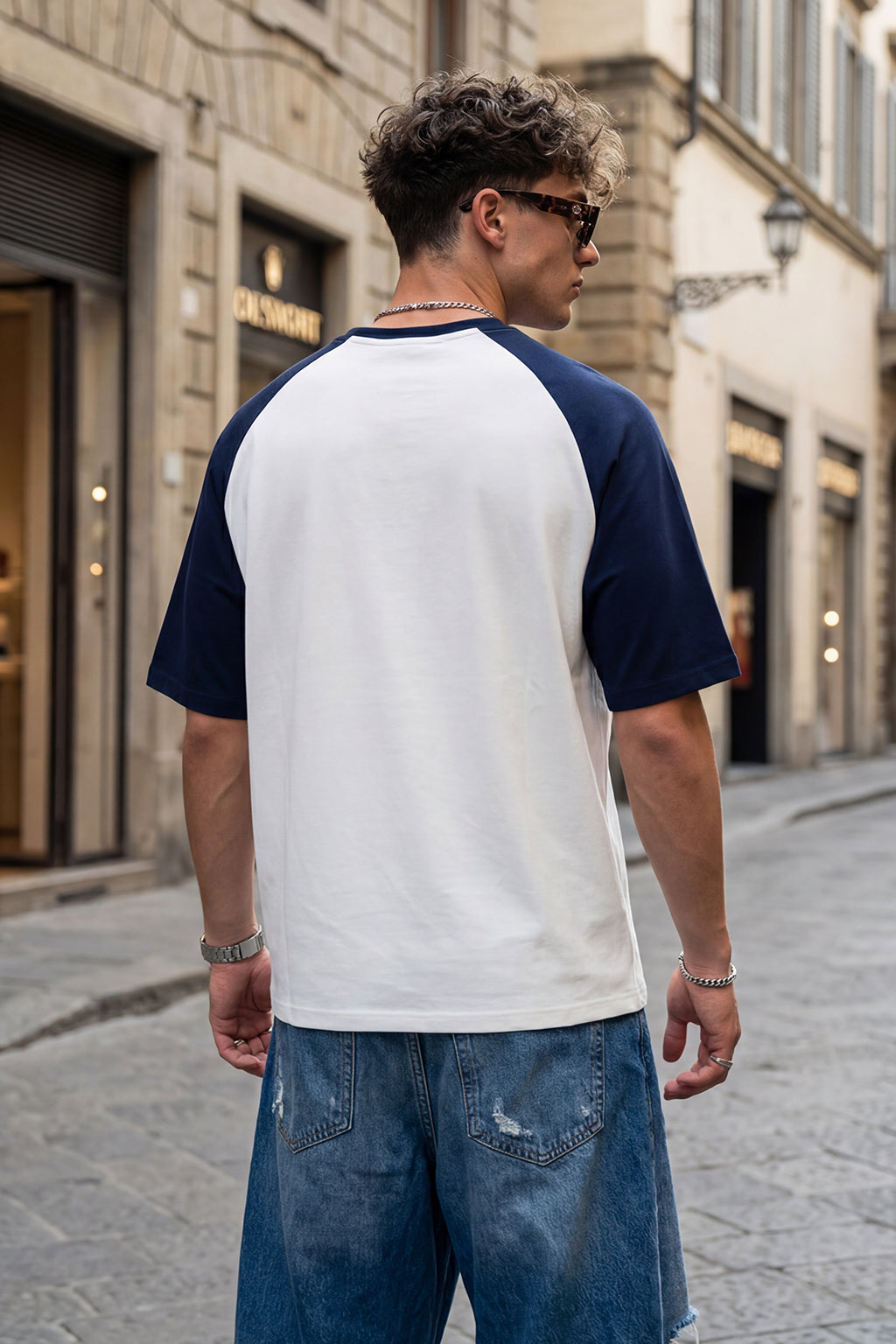 Grey-Navy Raglan Oversized Typography Printed T-shirt