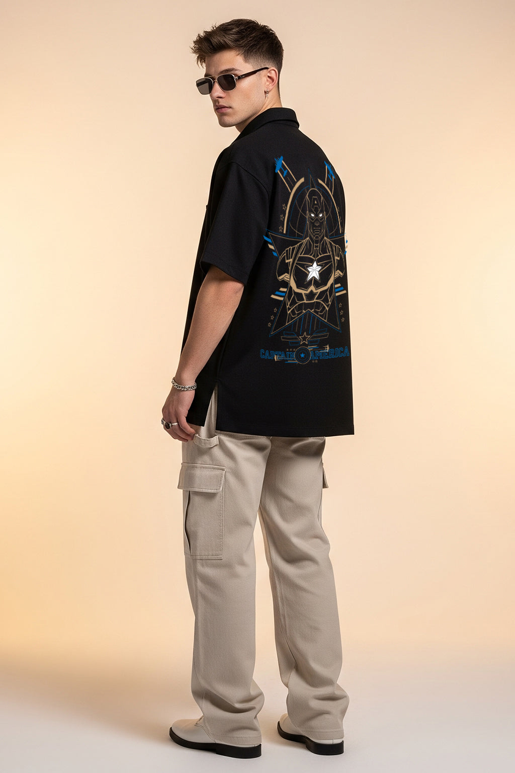 Captain America Black Oversized Printed Exclusive Shirt