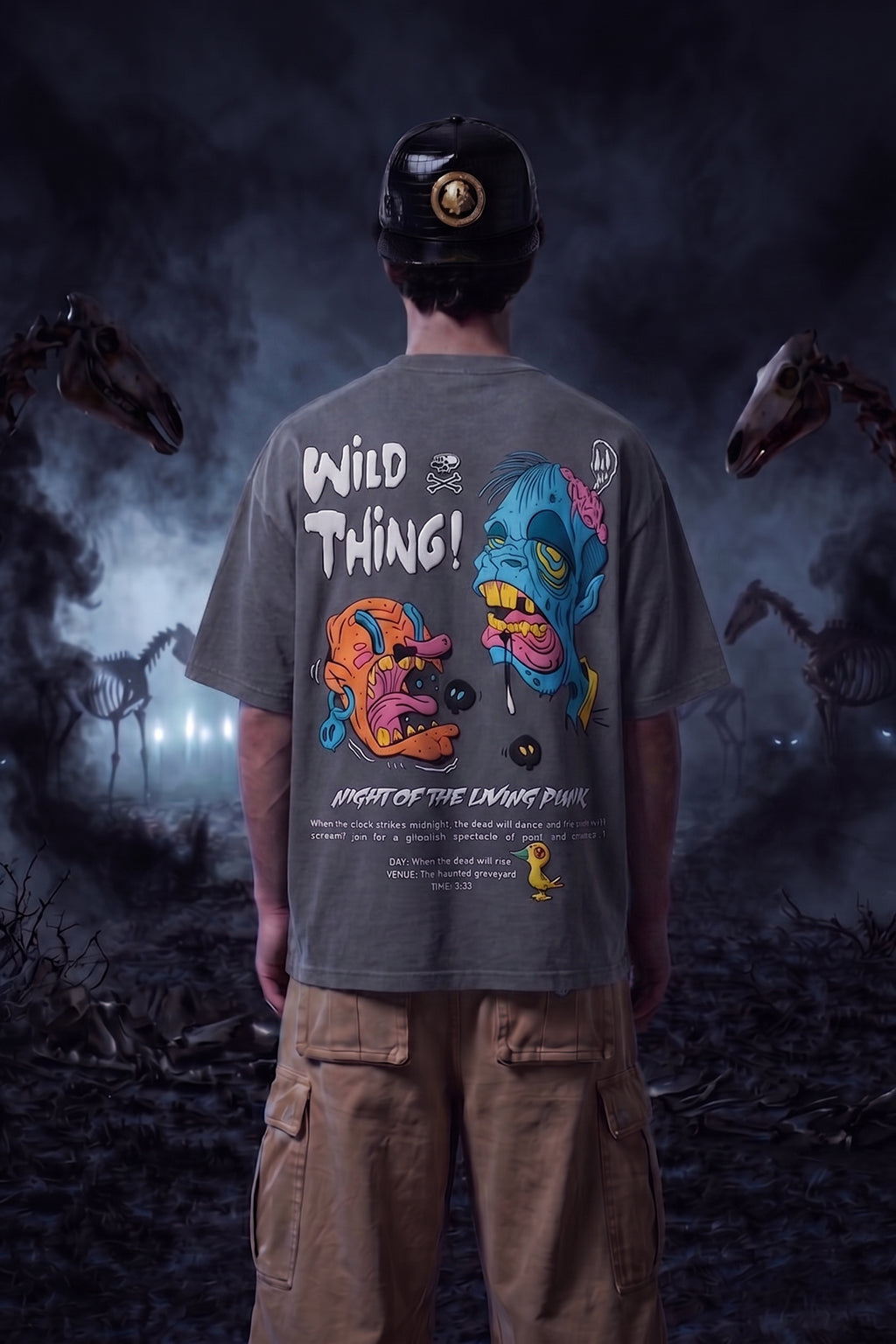 Wild Thing Dark Grey Oversized Puff Printed Exclusive T-shirt