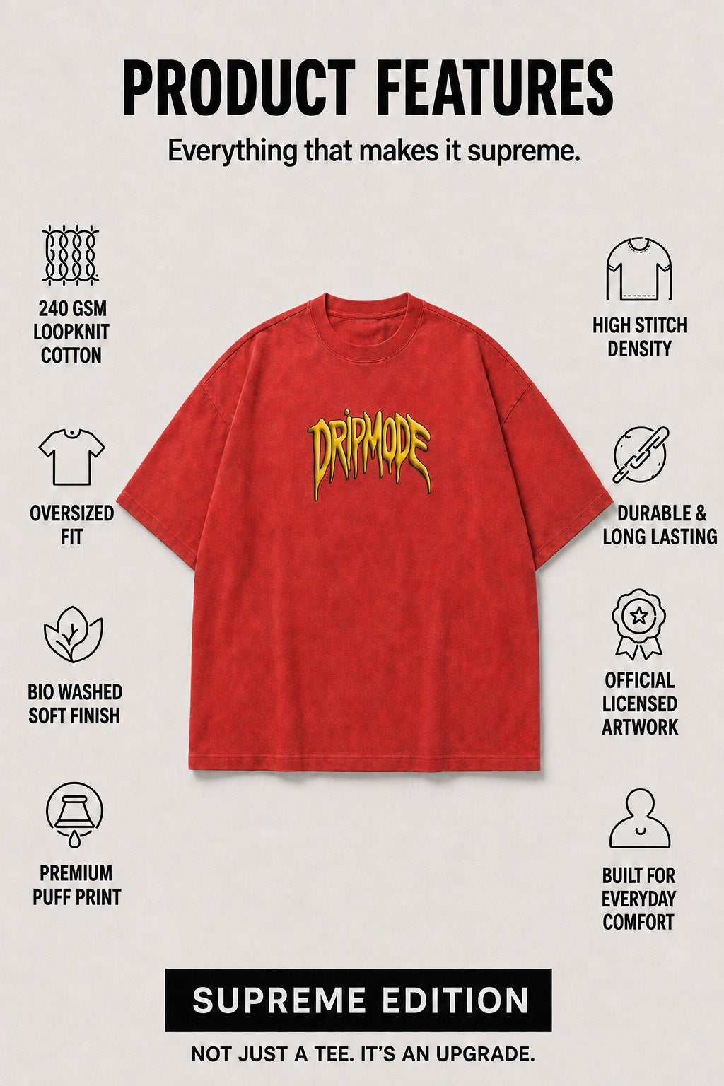 Dripmode Red 3D Puff Print Exclusive T-shirt Supreme Edition